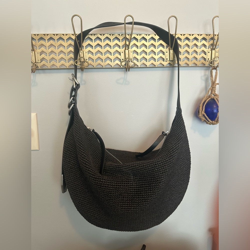 Rag & Bone Black Straw Hobo Bag